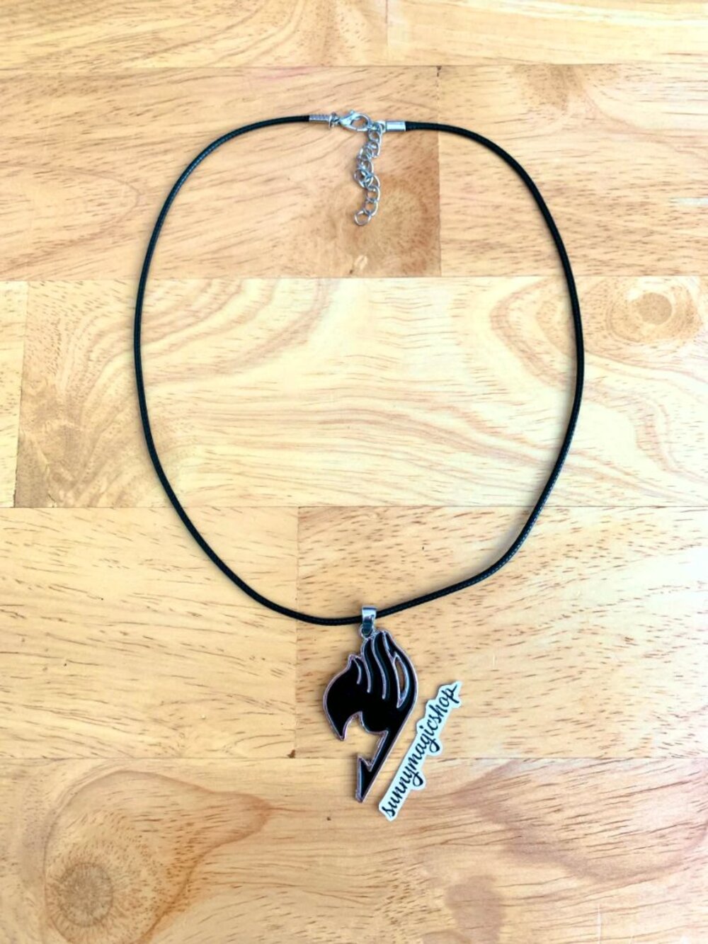 Fairy Tail Guild Logo Black Silver Metal Cord Necklace